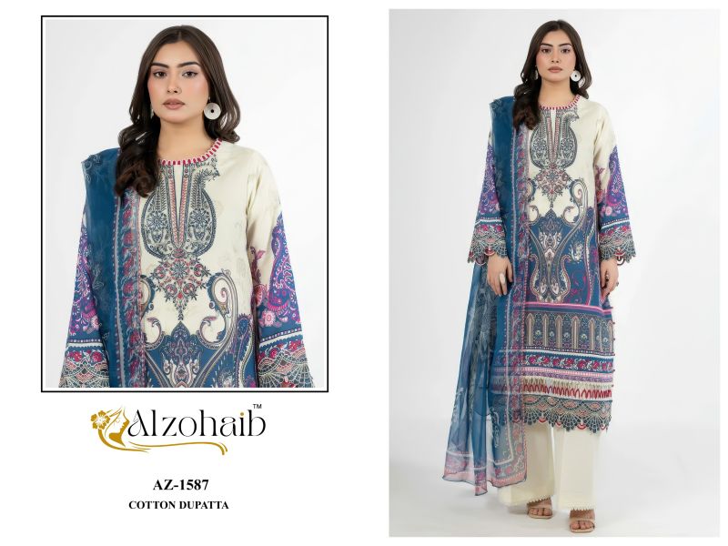 Alzohaib Nura Vol 1 Chiffon Dupatta Cotto n Patch Work Salwar Kameez — Wholesale Dress Material, Vardan Ethnic wholesale from Surat — view 3