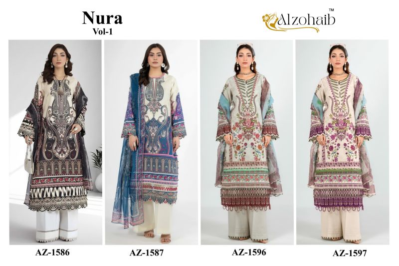 Alzohaib Nura Vol 1 Chiffon Dupatta Cotto n Patch Work Salwar Kameez — Wholesale Dress Material, Vardan Ethnic wholesale from Surat — view 5