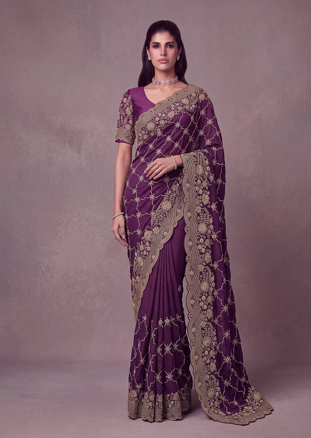 Anjani Art Metallic Dori Embroidered Premium Satin Silk Wedding Saree — Wholesale Sarees, Anjani Art wholesale from Surat - Gallery Image 12