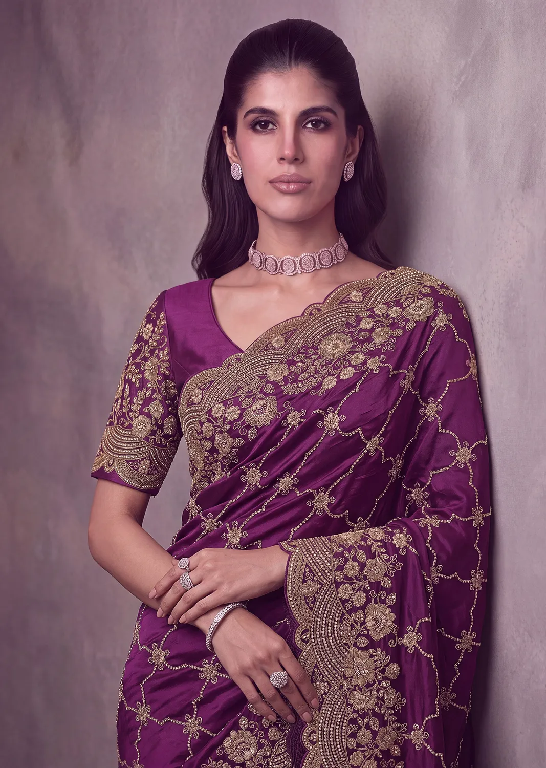 Anjani Art Metallic Dori Embroidered Premium Satin Silk Wedding Saree — Wholesale Sarees, Anjani Art wholesale from Surat - Gallery Image 10