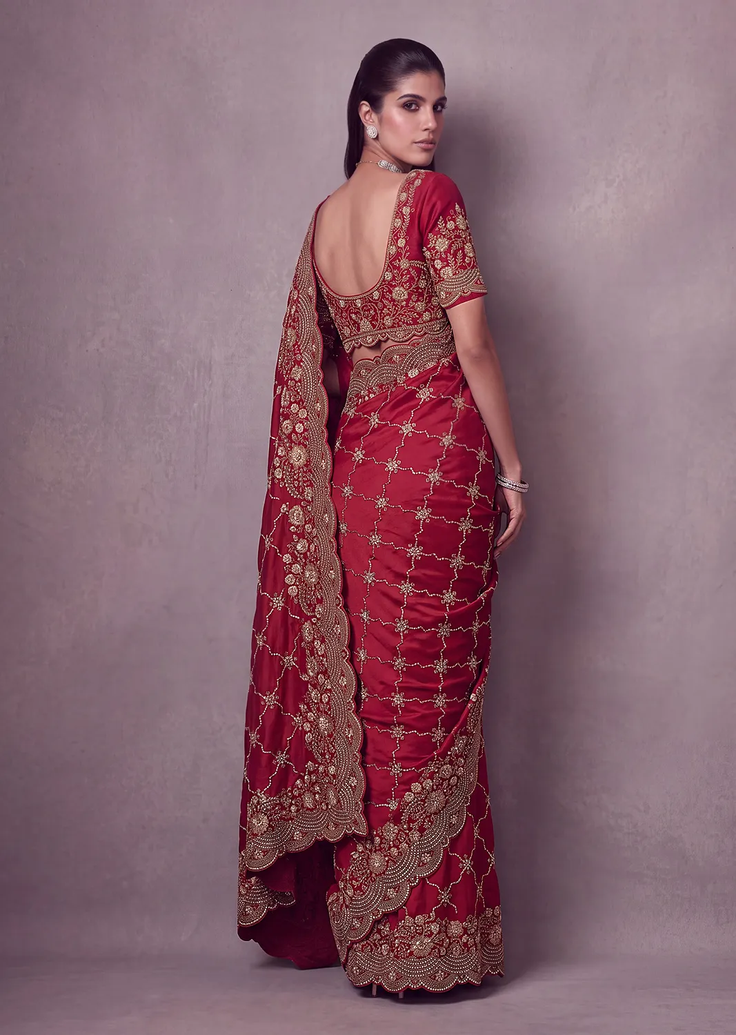 Anjani Art Metallic Dori Embroidered Premium Satin Silk Wedding Saree — Wholesale Sarees, Anjani Art wholesale from Surat - Gallery Image 9