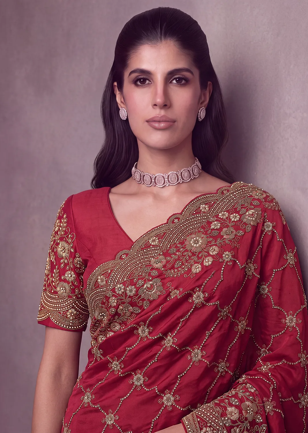 Anjani Art Metallic Dori Embroidered Premium Satin Silk Wedding Saree — Wholesale Sarees, Anjani Art wholesale from Surat - Gallery Image 8