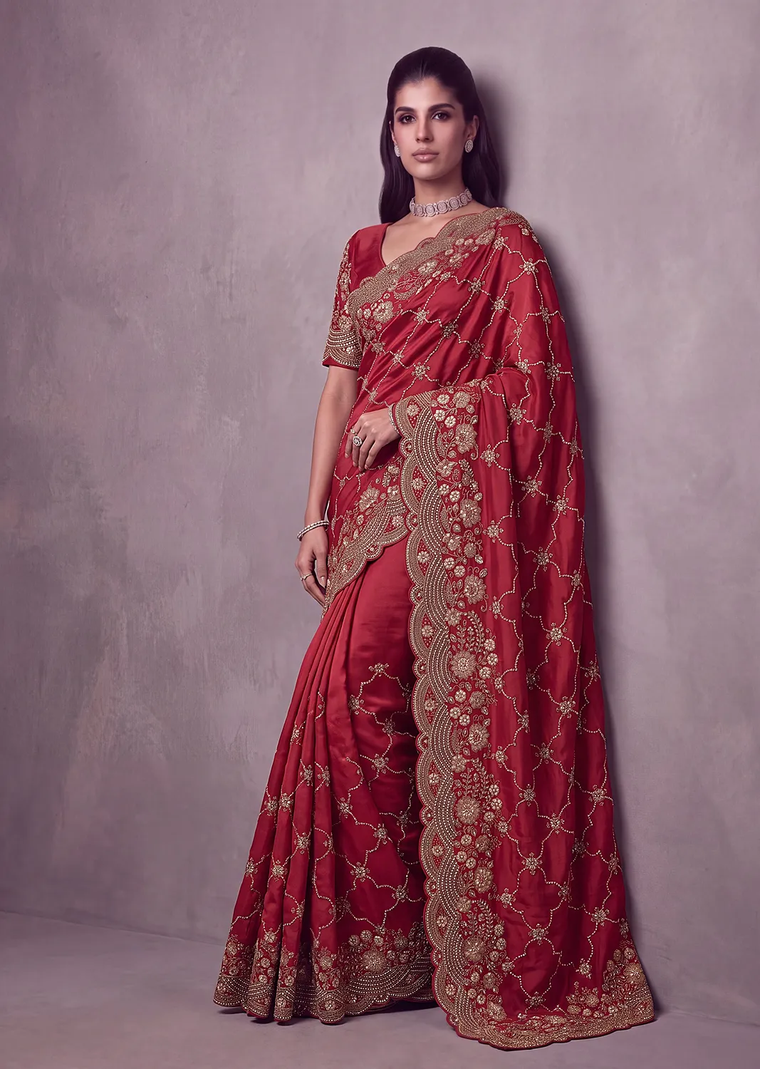 Anjani Art Metallic Dori Embroidered Premium Satin Silk Wedding Saree — Wholesale Sarees, Anjani Art wholesale from Surat - Gallery Image 7