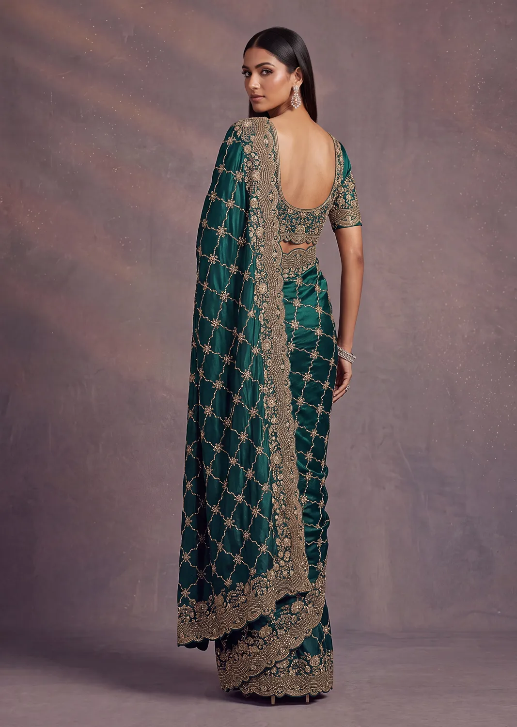 Anjani Art Metallic Dori Embroidered Premium Satin Silk Wedding Saree — Wholesale Sarees, Anjani Art wholesale from Surat - Gallery Image 6