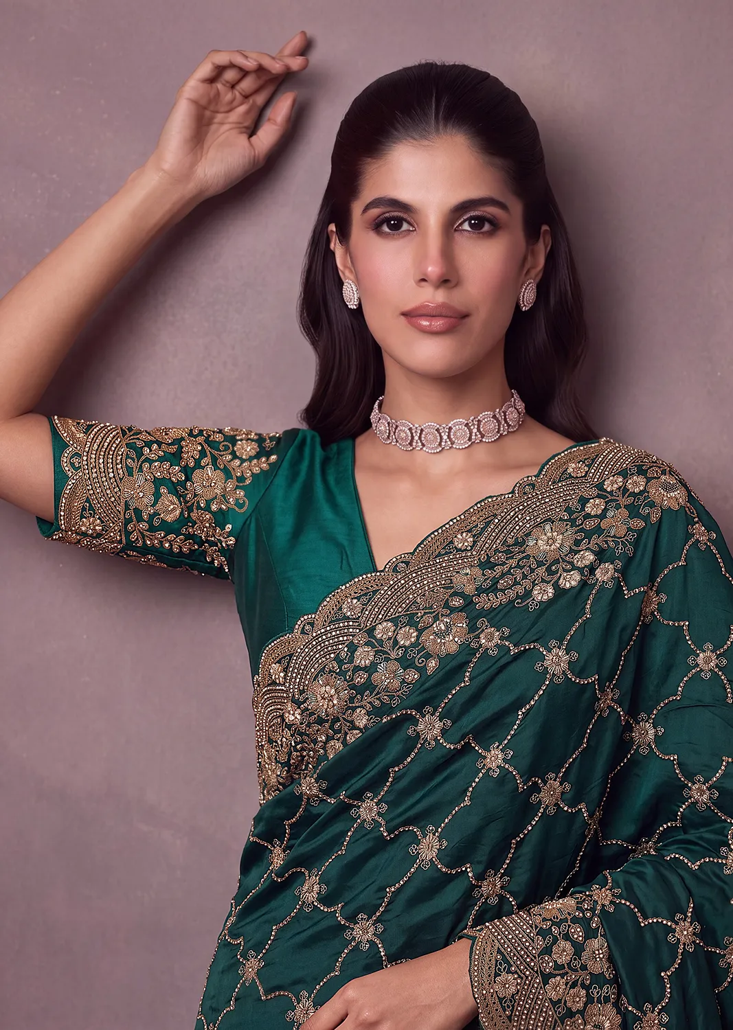 Anjani Art Metallic Dori Embroidered Premium Satin Silk Wedding Saree — Wholesale Sarees, Anjani Art wholesale from Surat - Gallery Image 5
