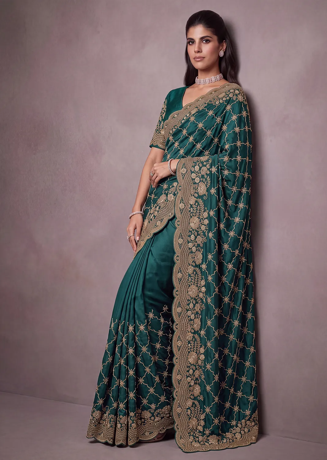 Anjani Art Metallic Dori Embroidered Premium Satin Silk Wedding Saree — Wholesale Sarees, Anjani Art wholesale from Surat - Gallery Image 4