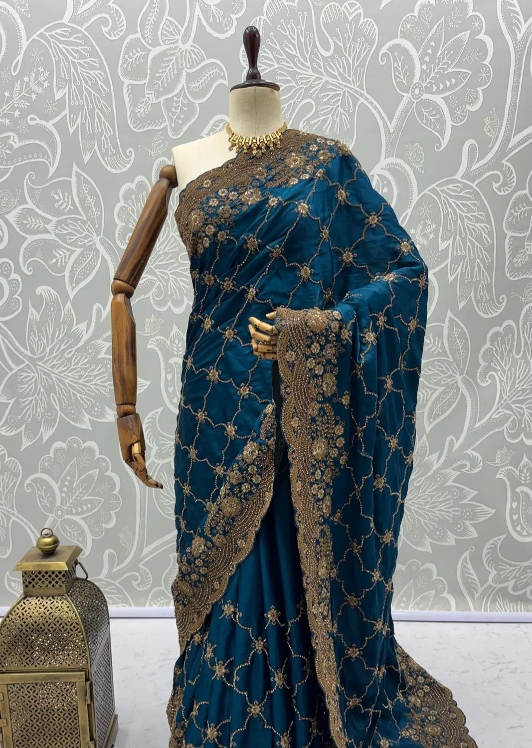 Anjani Art Metallic Dori Embroidered Premium Satin Silk Wedding Saree — Wholesale Sarees, Anjani Art wholesale from Surat - Gallery Image 2