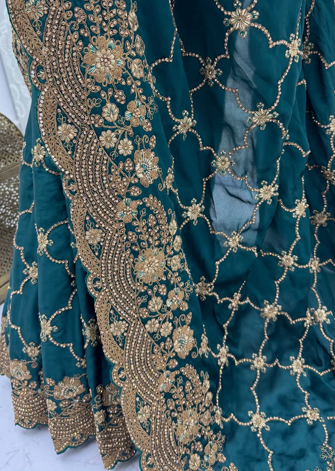 Anjani Art Metallic Dori Embroidered Premium Satin Silk Wedding Saree — Wholesale Sarees, Anjani Art wholesale from Surat — view 24