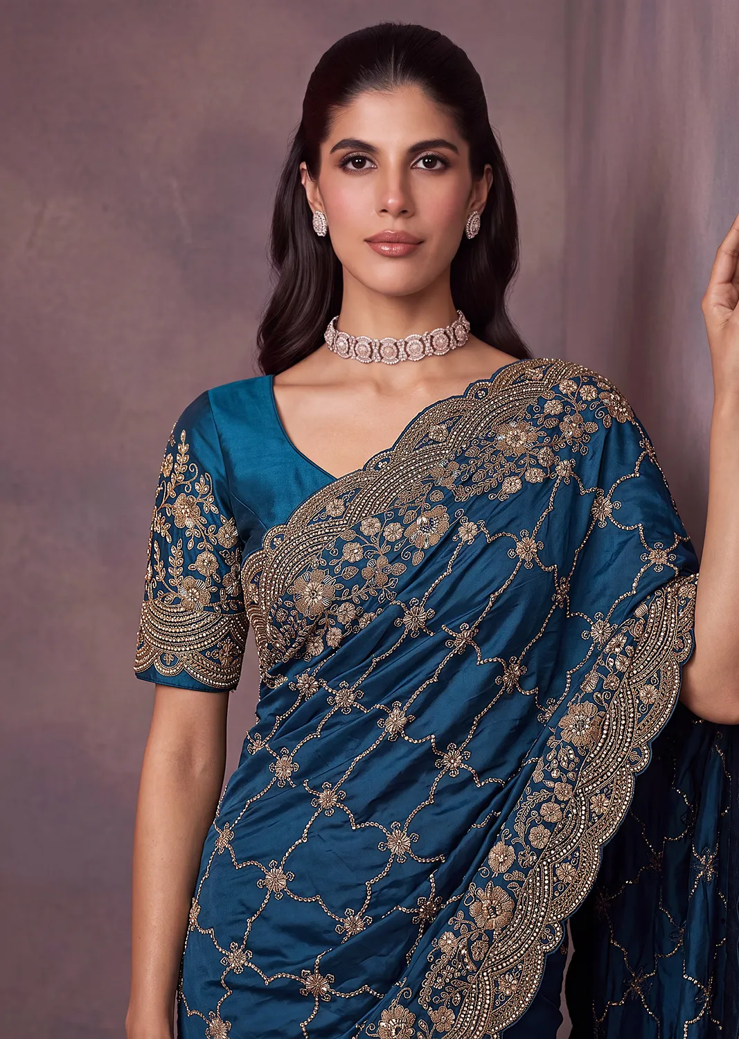 Anjani Art Metallic Dori Embroidered Premium Satin Silk Wedding Saree — Wholesale Sarees, Anjani Art wholesale from Surat - Gallery Image 17