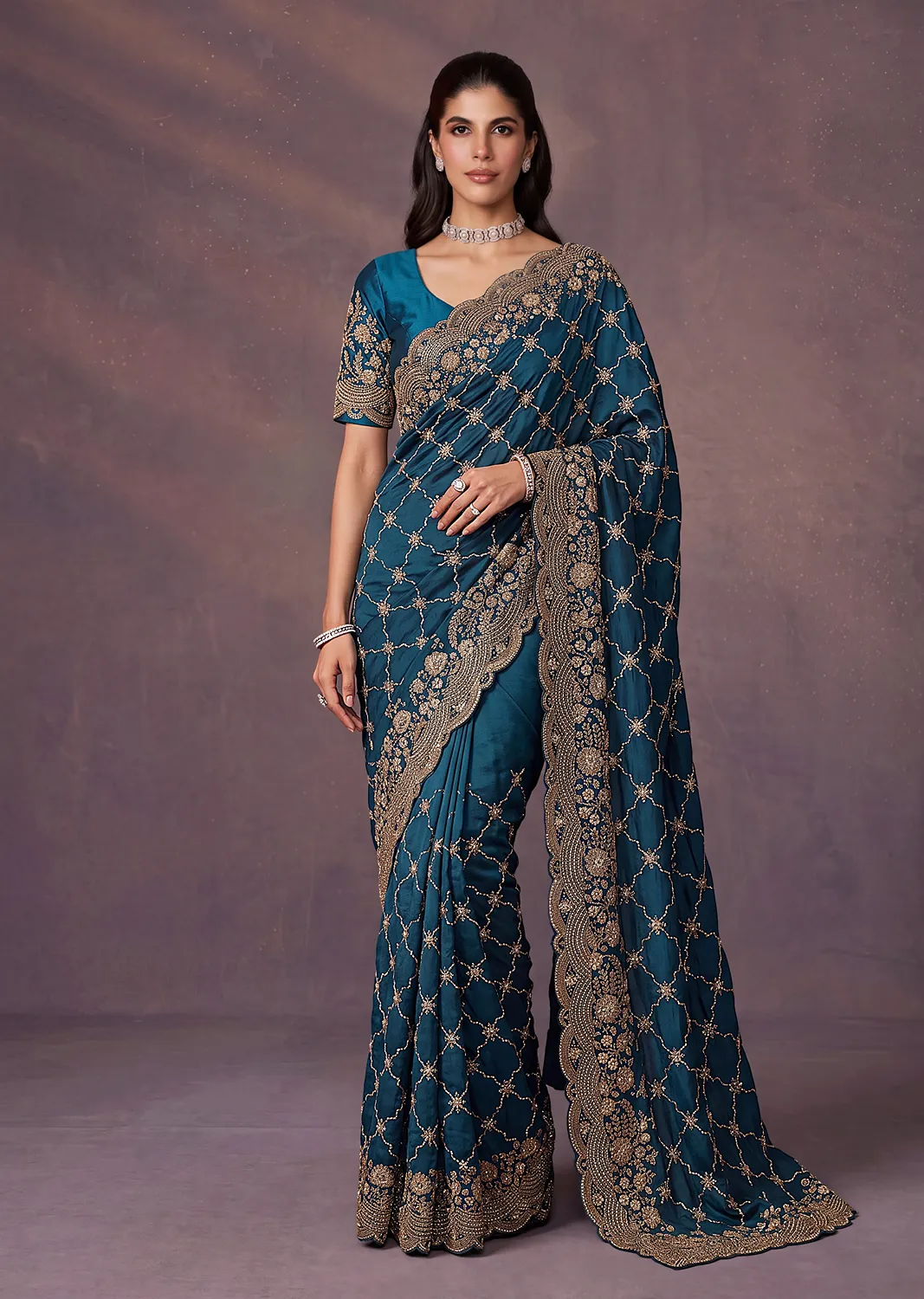 Anjani Art Metallic Dori Embroidered Premium Satin Silk Wedding Saree — Wholesale Sarees, Anjani Art wholesale from Surat — view 1