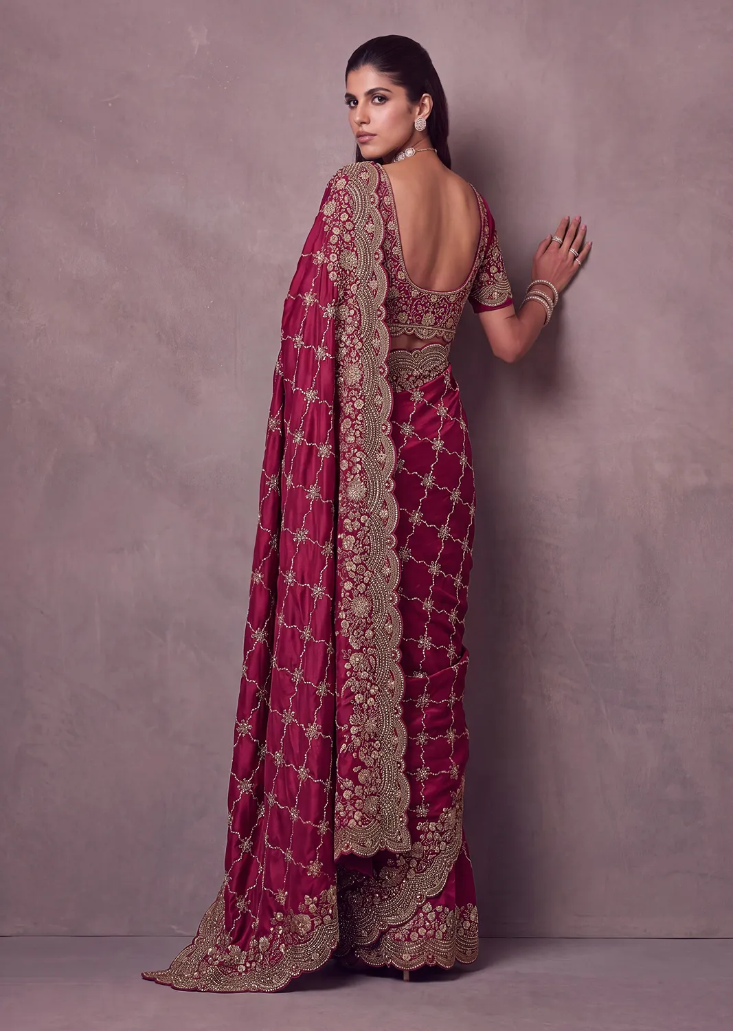 Anjani Art Metallic Dori Embroidered Premium Satin Silk Wedding Saree — Wholesale Sarees, Anjani Art wholesale from Surat - Gallery Image 16