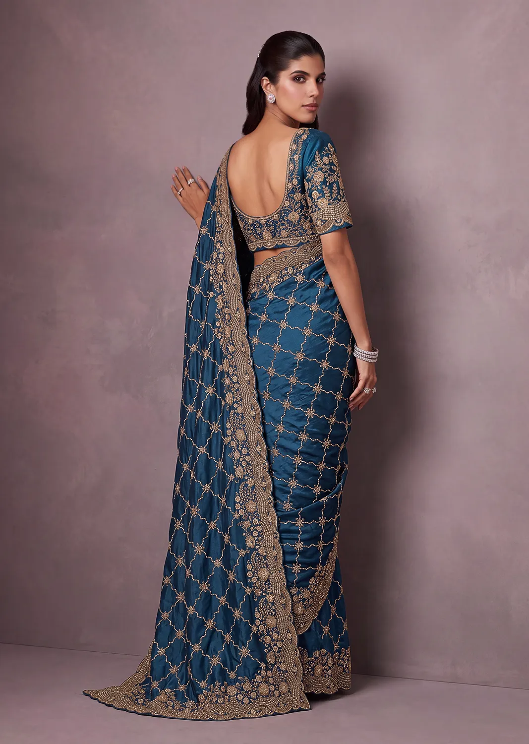Anjani Art Metallic Dori Embroidered Premium Satin Silk Wedding Saree — Wholesale Sarees, Anjani Art wholesale from Surat - Gallery Image 15