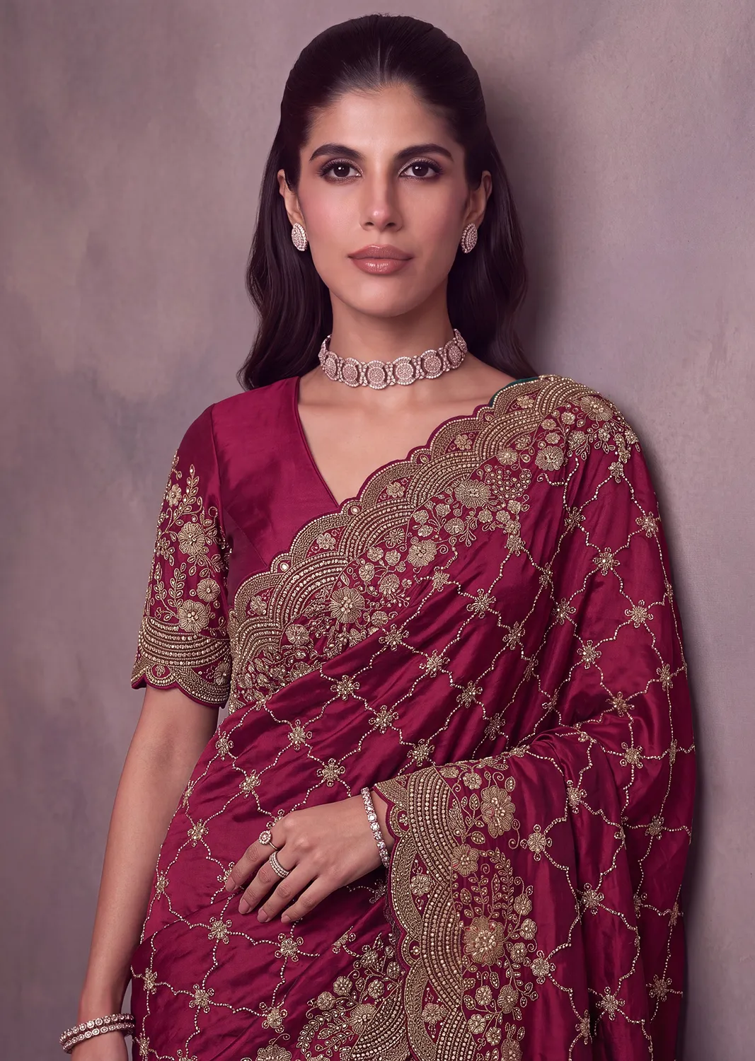 Anjani Art Metallic Dori Embroidered Premium Satin Silk Wedding Saree — Wholesale Sarees, Anjani Art wholesale from Surat - Gallery Image 14