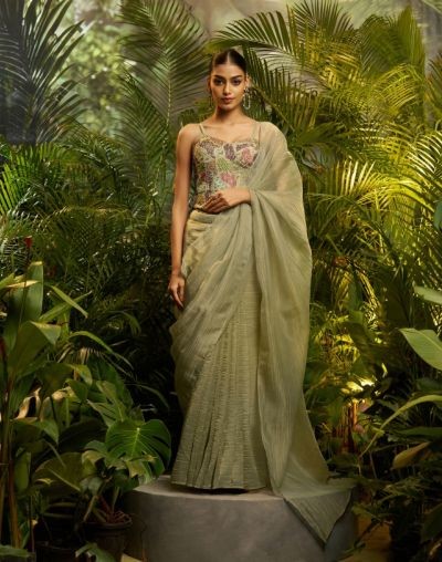 Arya Dresstive Prakriti Premium Pure Tissue Embroidered Ready To Wear Sarees