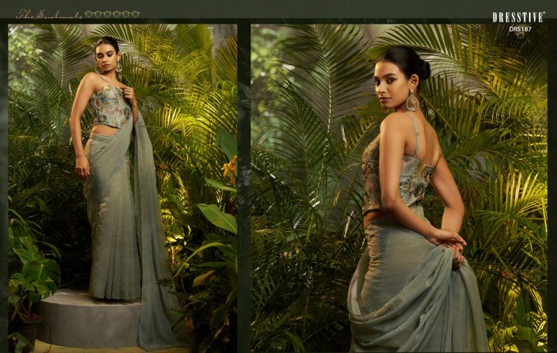 Arya Dresstive Prakriti Premium Pure Tissue Embroidered Ready To Wear Sarees — Wholesale Lehenga wholesale from Surat — view 3