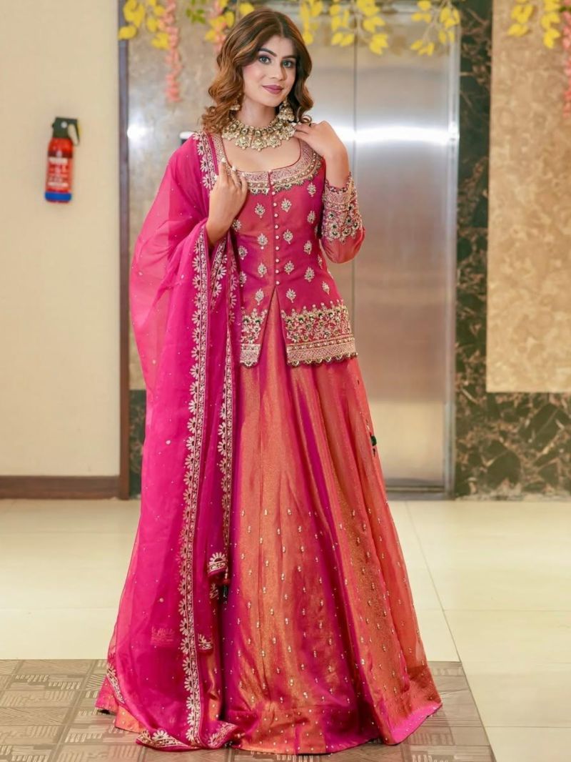 Arya Drs 215 Premium Fendi Sequins Embroidered Indo Western Lehenga — Wholesale Lehenga wholesale from Surat - Gallery Image 4