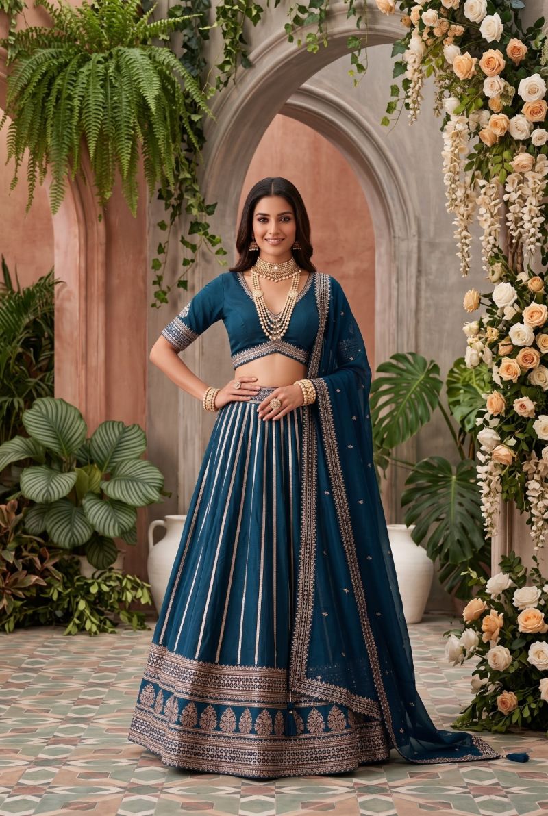 Aurraa Panghat Silk Embroidered Designer Fancy Lehenga Choli Set — Wholesale Lehenga, Vardan Ethnic wholesale from Surat — view 3