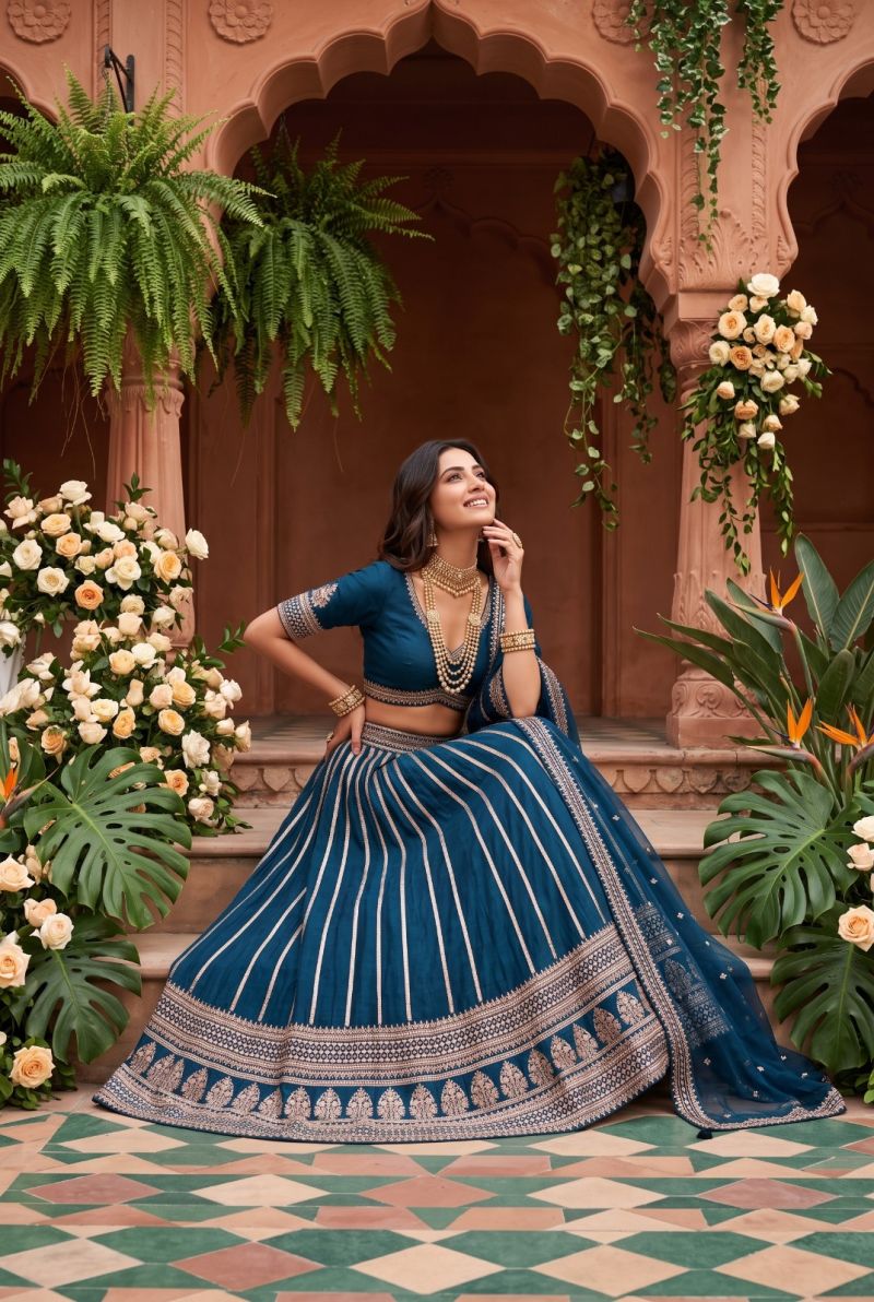 Aurraa Panghat Silk Embroidered Designer Fancy Lehenga Choli Set — Wholesale Lehenga, Vardan Ethnic wholesale from Surat — view 8
