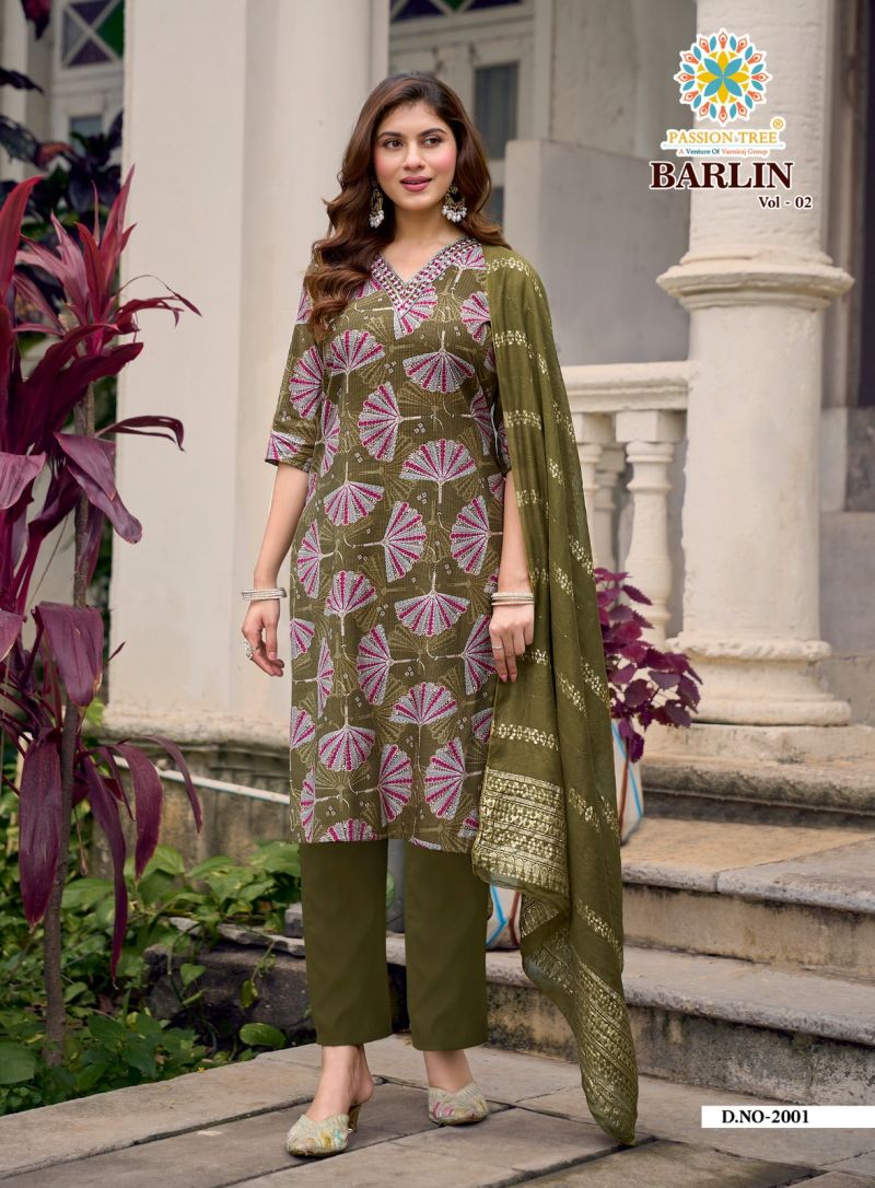 Barlin Vol 2 By Passion Tree Barlin Print Embroidered Kurti With Bottom Dupatta Set — Wholesale Kurtis, Vardan Ethnic wholesale from Surat — view 2