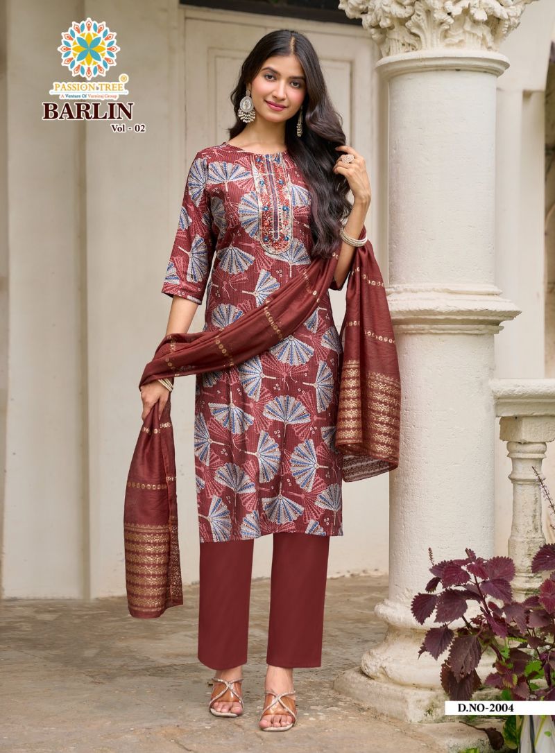 Barlin Vol 2 By Passion Tree Barlin Print Embroidered Kurti With Bottom Dupatta Set — Wholesale Kurtis, Vardan Ethnic wholesale from Surat — view 4