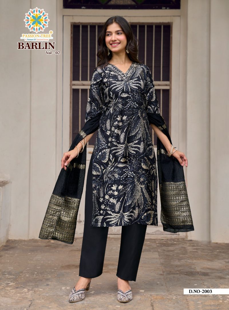 Barlin Vol 2 By Passion Tree Barlin Print Embroidered Kurti With Bottom Dupatta Set — Wholesale Kurtis, Vardan Ethnic wholesale from Surat — view 5
