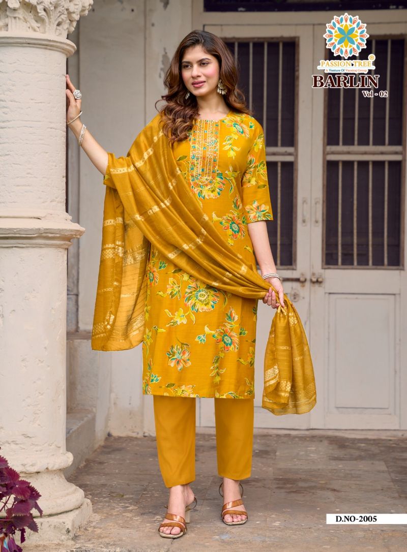 Barlin Vol 2 By Passion Tree Barlin Print Embroidered Kurti With Bottom Dupatta Set — Wholesale Kurtis, Vardan Ethnic wholesale from Surat — view 6