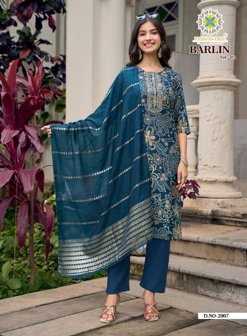Barlin Vol 2 By Passion Tree Barlin Print Embroidered Kurti With Bottom Dupatta Set — Wholesale Kurtis, Vardan Ethnic wholesale from Surat — view 7