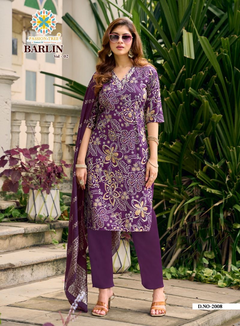 Barlin Vol 2 By Passion Tree Barlin Print Embroidered Kurti With Bottom Dupatta Set — Wholesale Kurtis, Vardan Ethnic wholesale from Surat — view 8