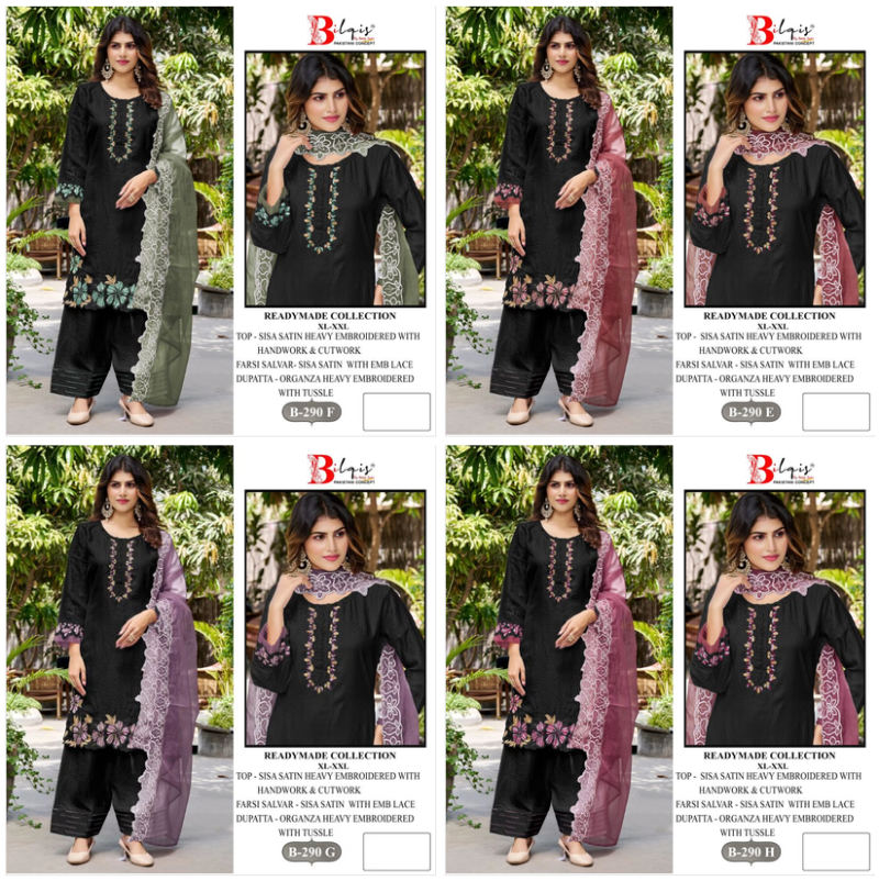Bilqis B 290 E To H Satin Hand Work Embroidered Farshi Salwar Kameez — Wholesale Kurtis, Vardan Ethnic wholesale from Surat — view 9