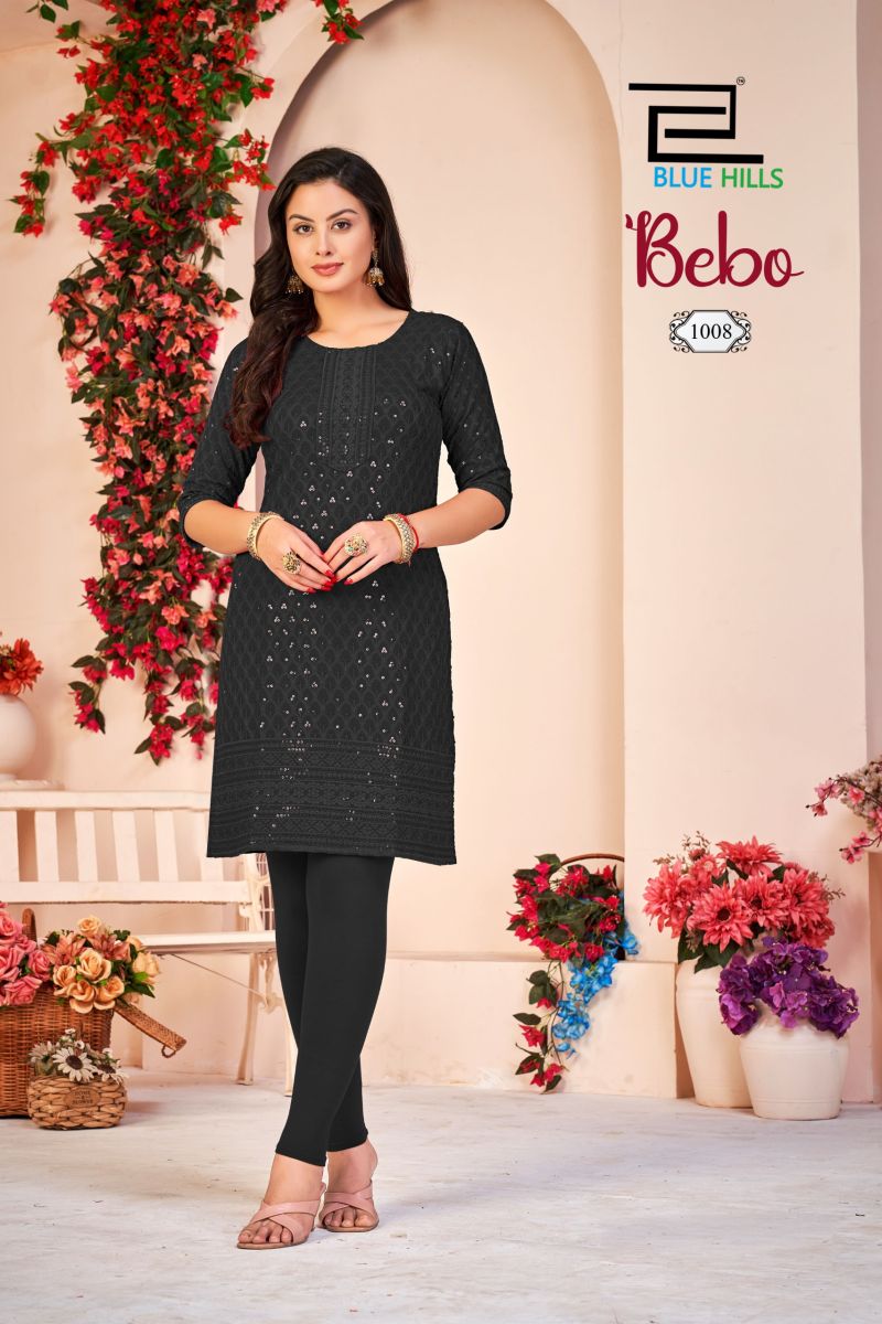 Blue Hills Bebo Rayon Schiffli Embroidered Kurti Catalog — Wholesale Kurtis, Blue Hills wholesale from Surat — view 8