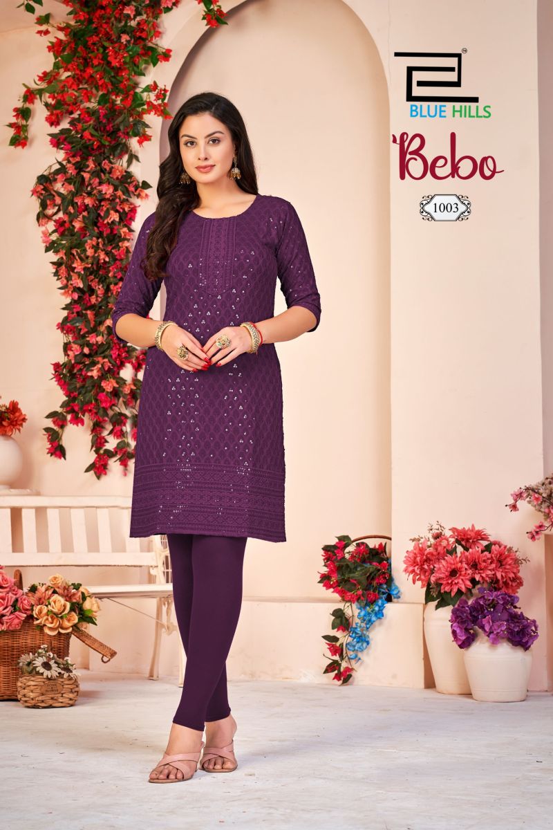 Blue Hills Bebo Rayon Schiffli Embroidered Kurti Catalog — Wholesale Kurtis, Blue Hills wholesale from Surat — view 9