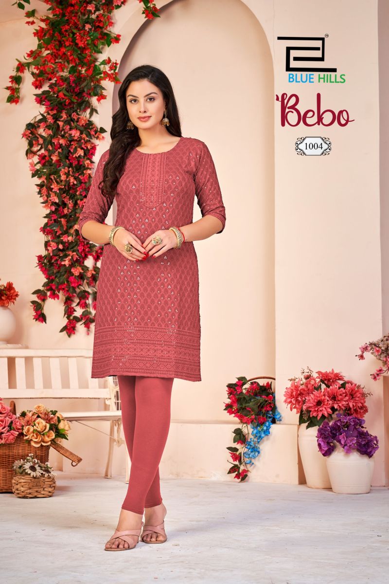 Blue Hills Bebo Rayon Schiffli Embroidered Kurti Catalog — Wholesale Kurtis, Blue Hills wholesale from Surat — view 2