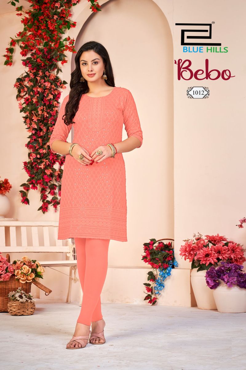 Blue Hills Bebo Rayon Schiffli Embroidered Kurti Catalog — Wholesale Kurtis, Blue Hills wholesale from Surat — view 10