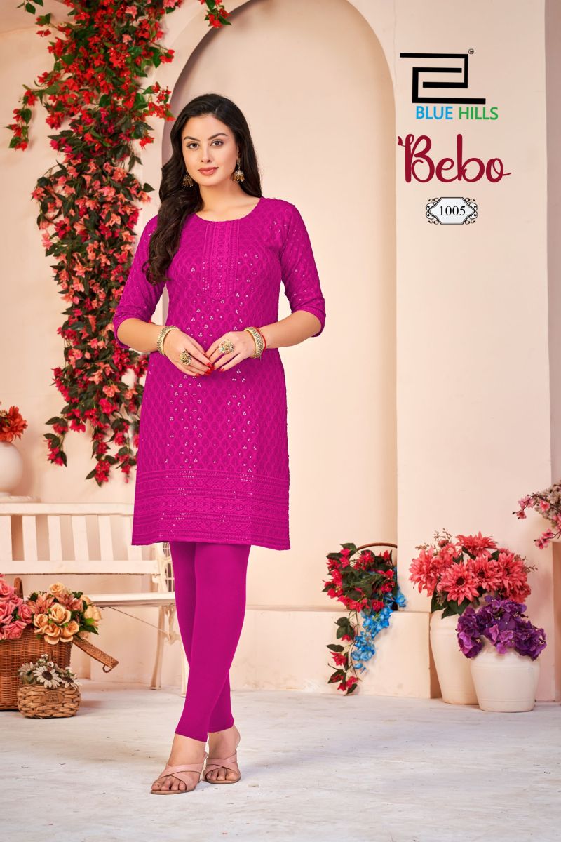 Blue Hills Bebo Rayon Schiffli Embroidered Kurti Catalog — Wholesale Kurtis, Blue Hills wholesale from Surat — view 11