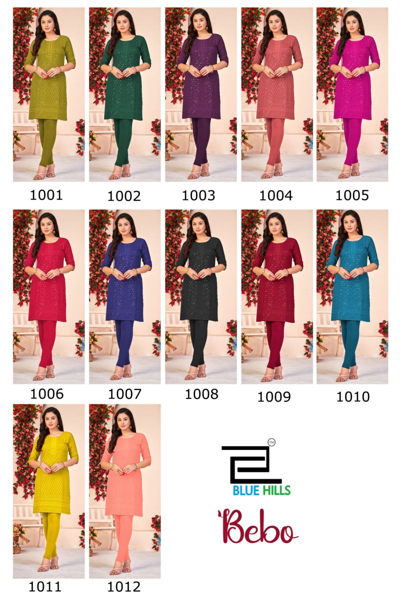 Blue Hills Bebo Rayon Schiffli Embroidered Kurti Catalog — Wholesale Kurtis, Blue Hills wholesale from Surat — view 13