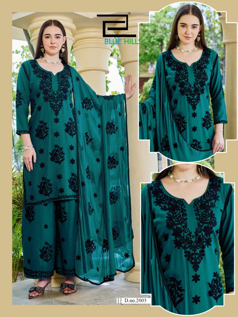 Blue Hills Black Bunny Vol 30 Nx Rayon With Thread Work Kurti With Bottom Dupatta Set — Wholesale Readymade Suit, Vardan Ethnic wholesale from Surat — view 3