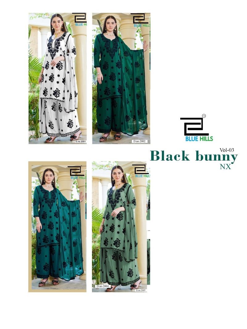 Blue Hills Black Bunny Vol 30 Nx Rayon With Thread Work Kurti With Bottom Dupatta Set — Wholesale Readymade Suit, Vardan Ethnic wholesale from Surat — view 5