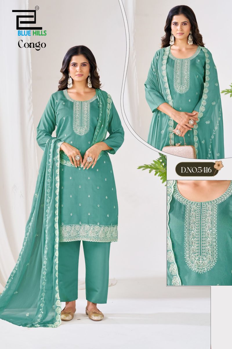 Blue Hills Congo Roman Silk Sequence Work Kurti With Bottom Dupatta Set — Wholesale Kurti Pant Set, Vardan Ethnic wholesale from Surat — view 2