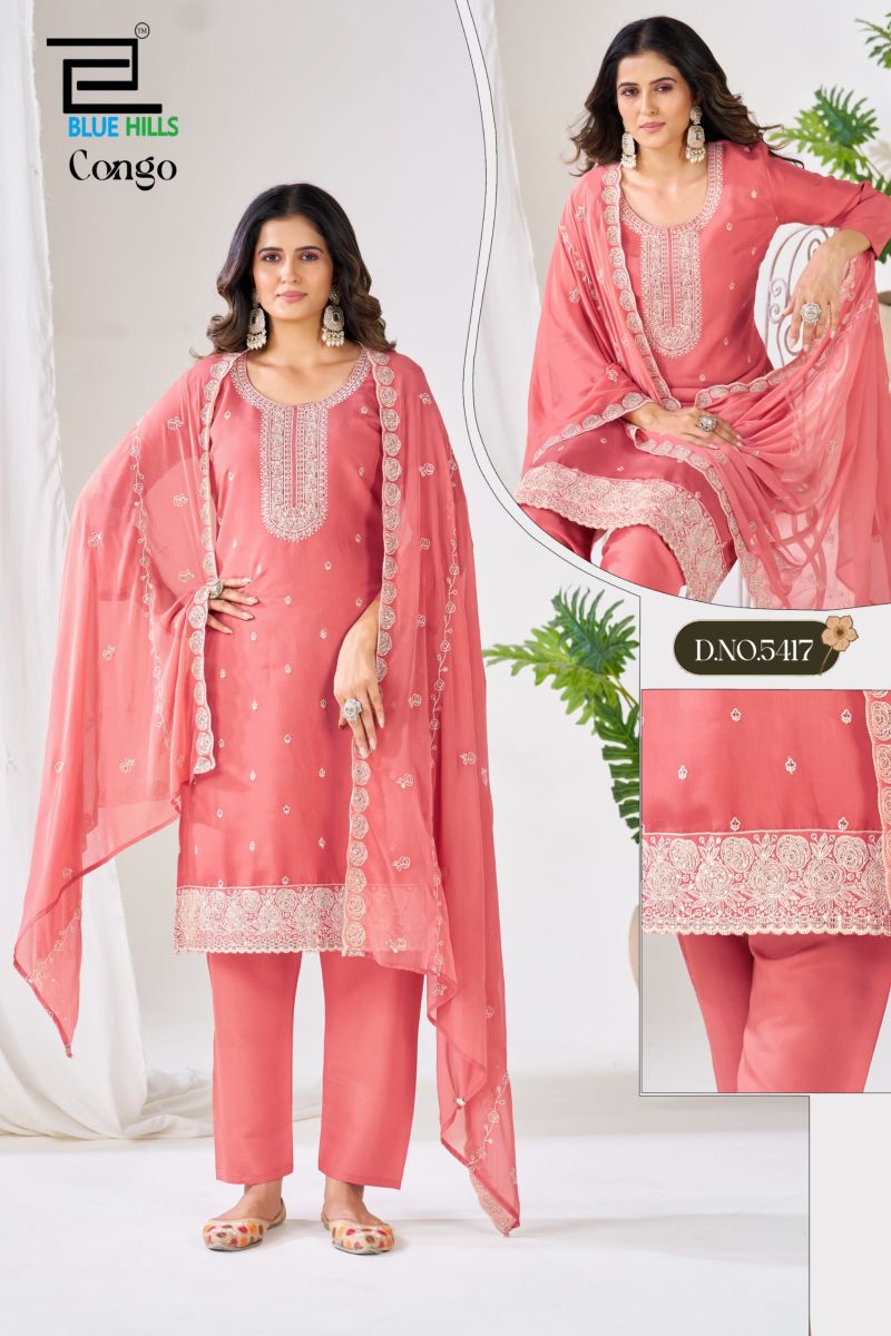 Blue Hills Congo Roman Silk Sequence Work Kurti With Bottom Dupatta Set — Wholesale Kurti Pant Set, Vardan Ethnic wholesale from Surat — view 3