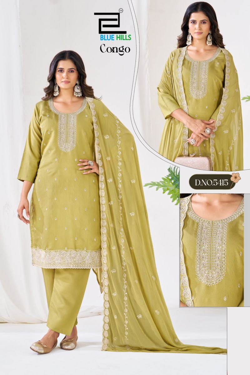 Blue Hills Congo Roman Silk Sequence Work Kurti With Bottom Dupatta Set
