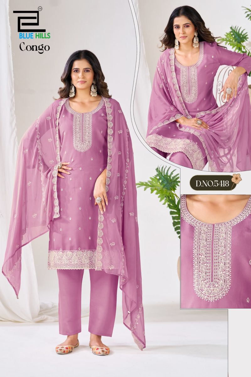 Blue Hills Congo Roman Silk Sequence Work Kurti With Bottom Dupatta Set — Wholesale Kurti Pant Set, Vardan Ethnic wholesale from Surat — view 4