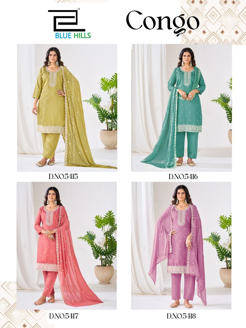 Blue Hills Congo Roman Silk Sequence Work Kurti With Bottom Dupatta Set — Wholesale Kurti Pant Set, Vardan Ethnic wholesale from Surat — view 5