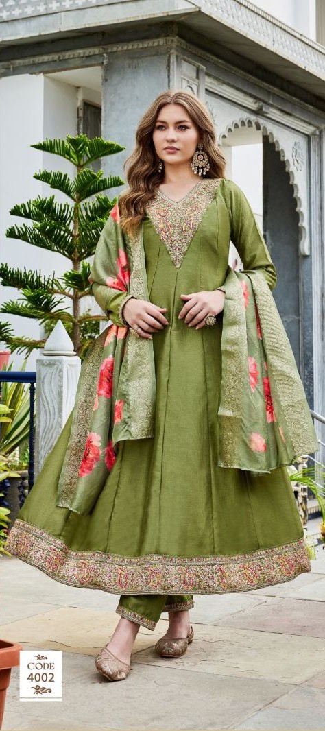 Blue Hills Parineeti Vichitra Sequence Thread Embroidered Anarkali Kurti With Bottom Dupatta Set