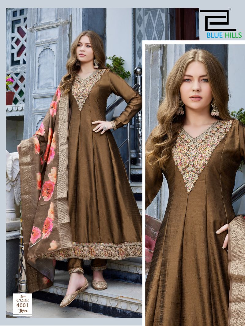 Blue Hills Parineeti Vichitra Sequence Thread Embroidered Anarkali Kurti With Bottom Dupatta Set — Wholesale Kurtis wholesale from Surat — view 3