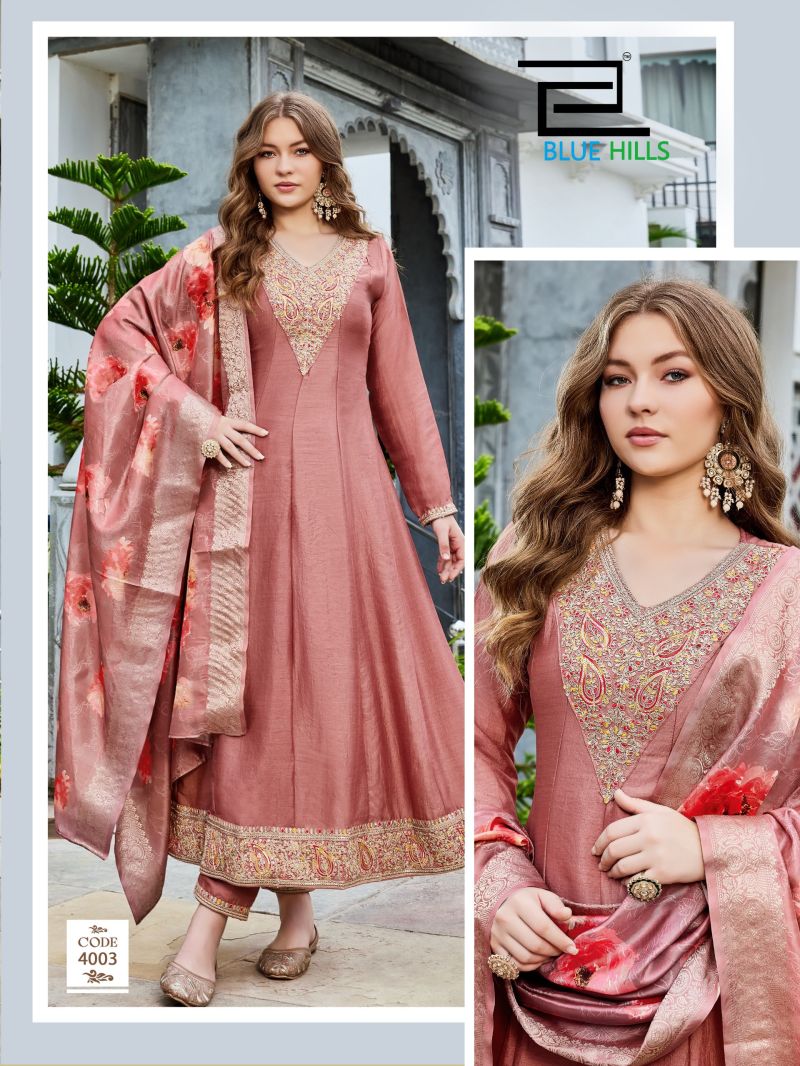 Blue Hills Parineeti Vichitra Sequence Thread Embroidered Anarkali Kurti With Bottom Dupatta Set — Wholesale Kurtis wholesale from Surat — view 4