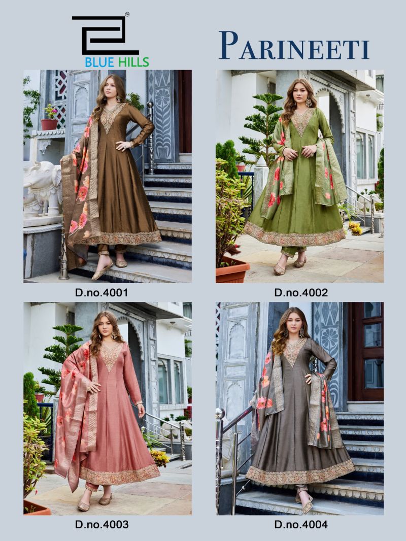Blue Hills Parineeti Vichitra Sequence Thread Embroidered Anarkali Kurti With Bottom Dupatta Set — Wholesale Kurtis wholesale from Surat — view 5