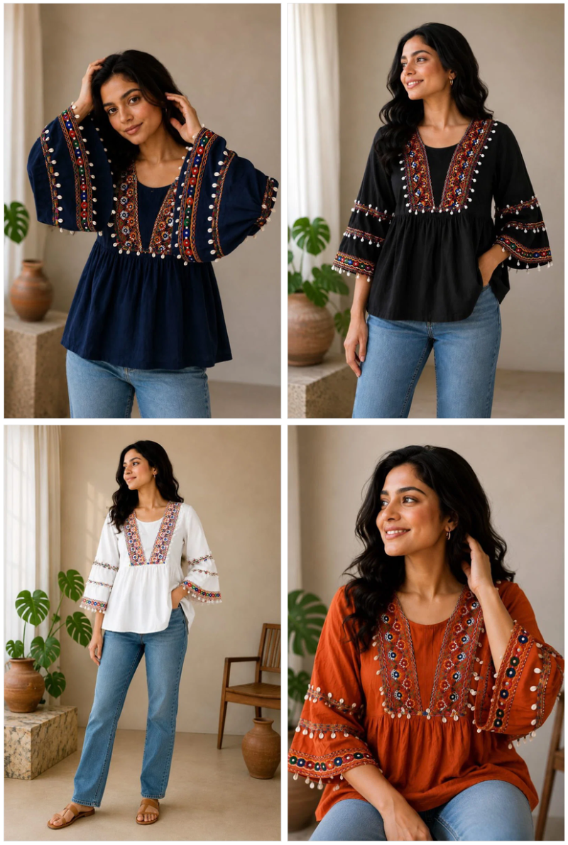 Blue Hills Short Top Vol 1 Rayon Real Mirror Work Fancy Top Catalog — Rayon Kurti, Blue Hills wholesale from Surat — Photo 5