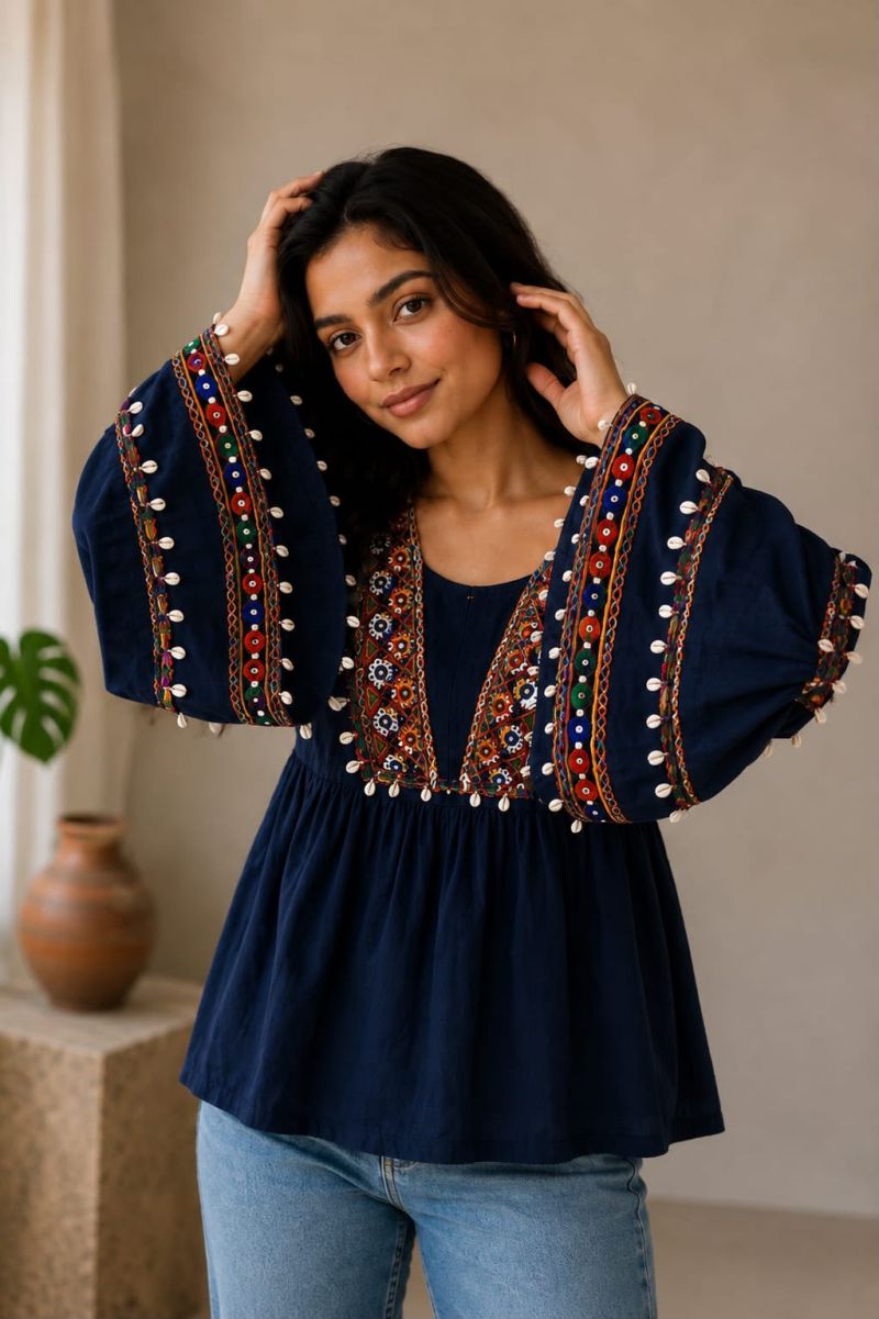 Blue Hills Short Top Vol 1 Rayon Real Mirror Work Fancy Top Catalog