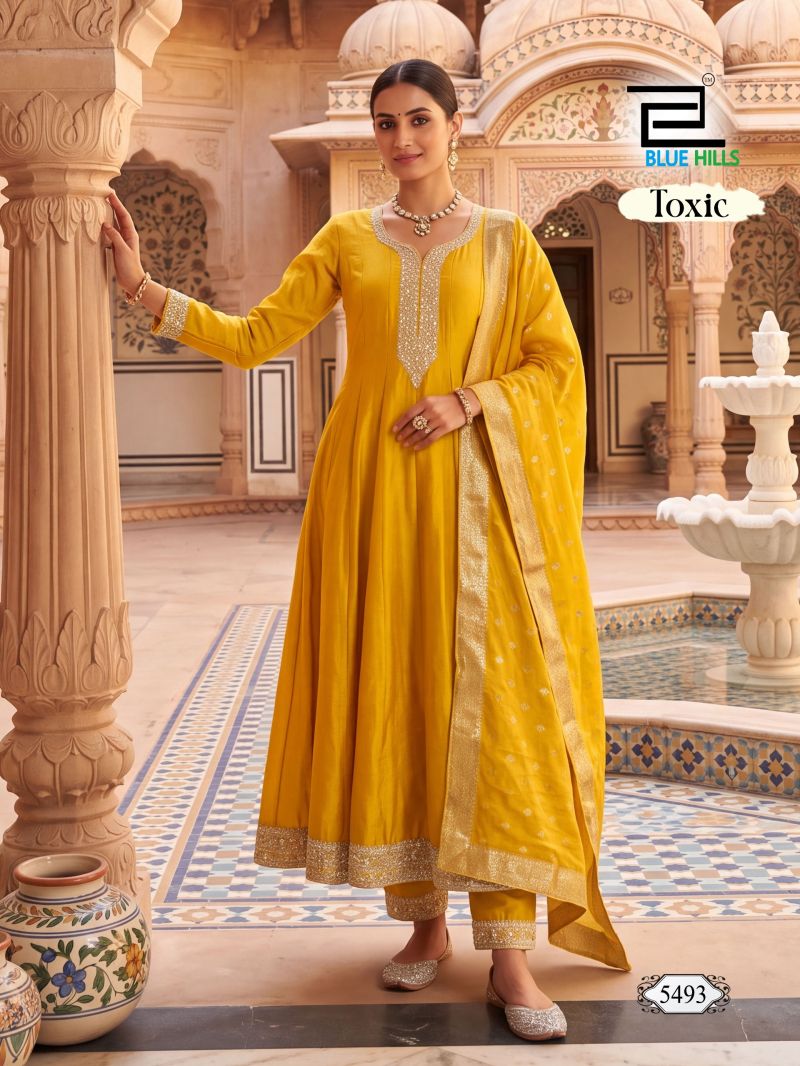 Blue Hills Toxic Vichitra Zari Sequence Embroidery Work Kurti With Bottom Dupatta — Wholesale Kurtis, Blue Hills wholesale from Surat — Photo 5