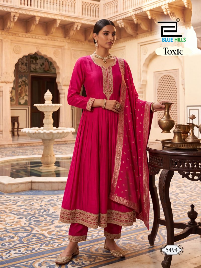 Blue Hills Toxic Vichitra Zari Sequence Embroidery Work Kurti With Bottom Dupatta — Wholesale Kurtis, Blue Hills wholesale from Surat — Photo 6